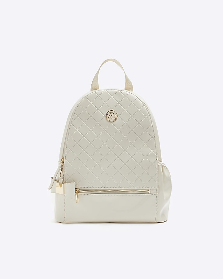 Girls cream quilted bow detail backpack