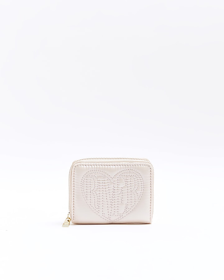 Girls pink nylon RI heart purse | River Island