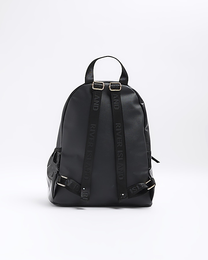 Girls black quilted bow detail backpack River Island