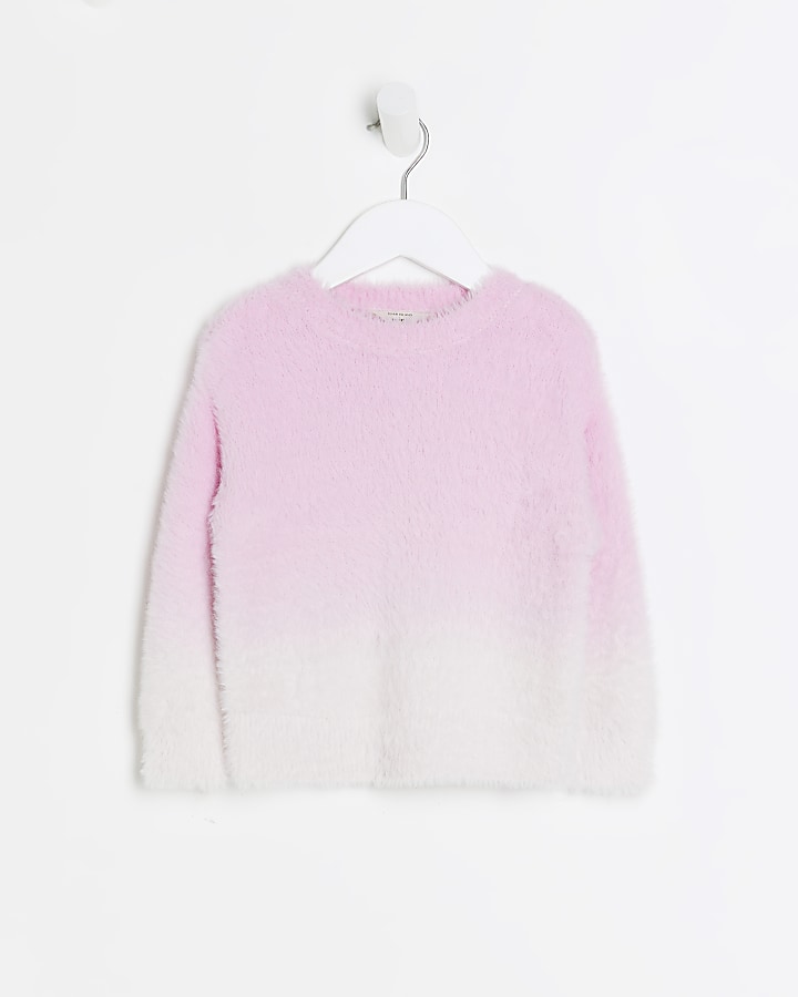 Mini girls pink ombre fluffy jumper