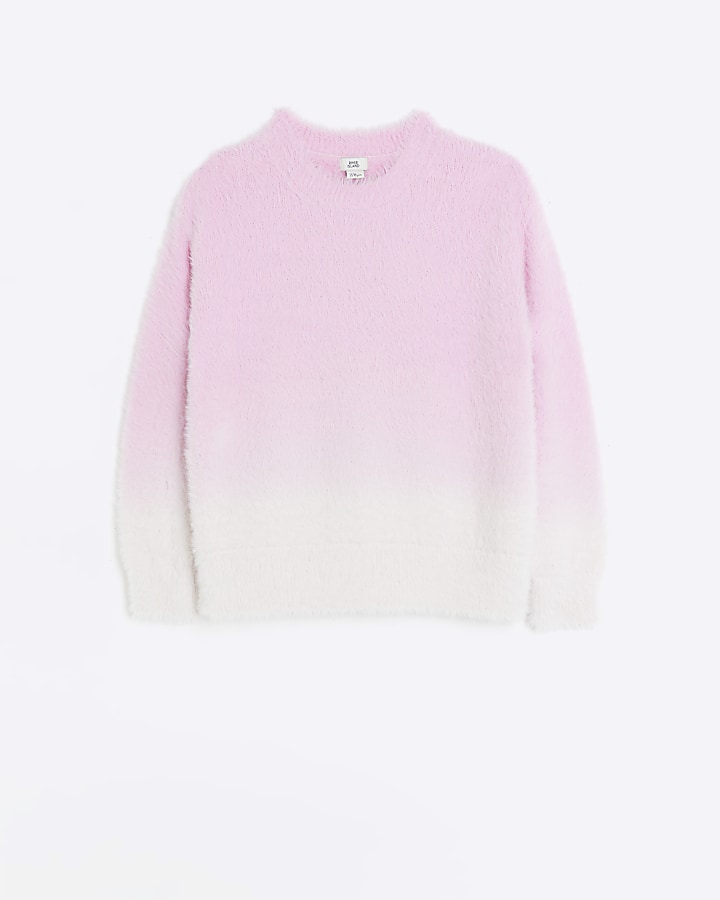 Girls pink ombre fluffy knitted jumper
