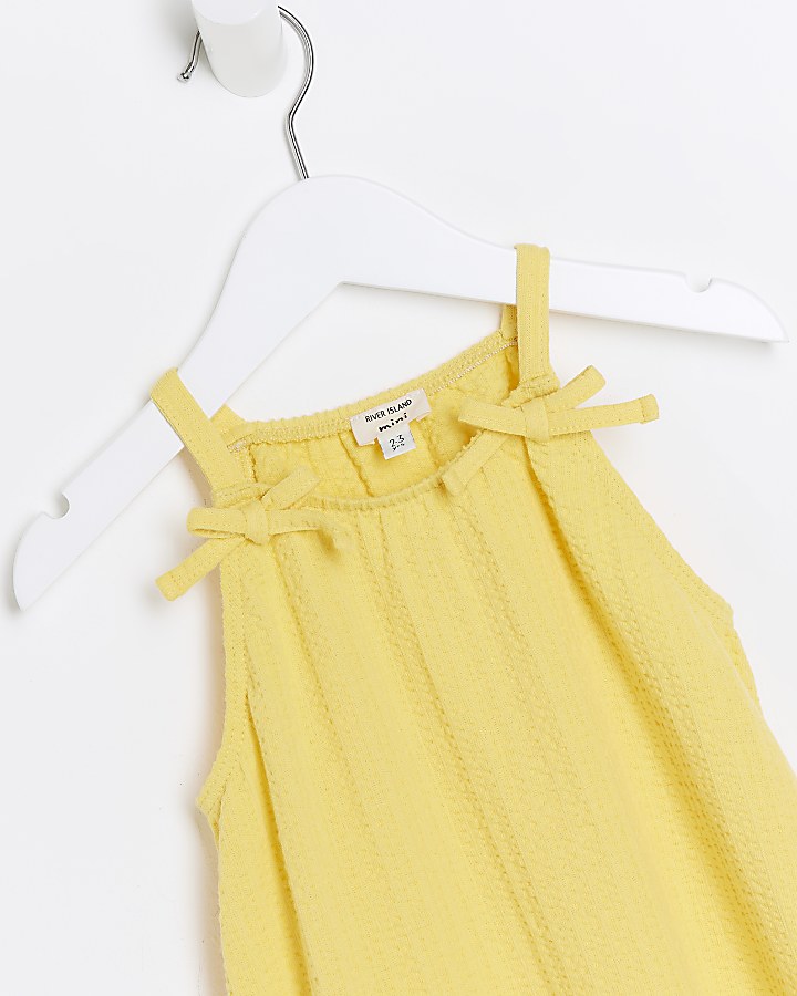 Mini girls yellow bow detail trapeze dress