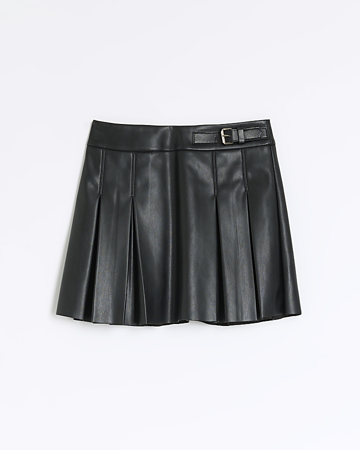 Black leather 2024 mini pleated skirt