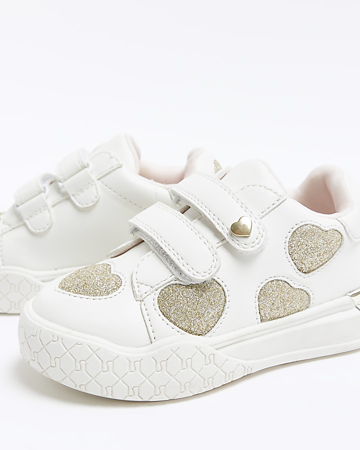 Mini girls White Glitter Heart trainers