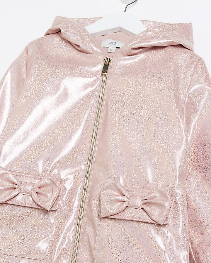 Mini girls pink glitter hooded raincoat