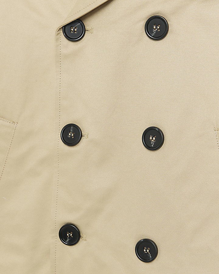 Boys beige hooded trench coat | River Island