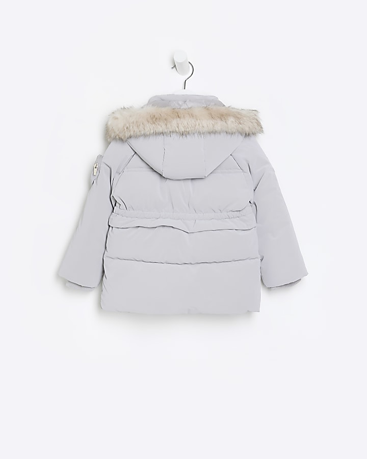 Mini girls grey hooded coat