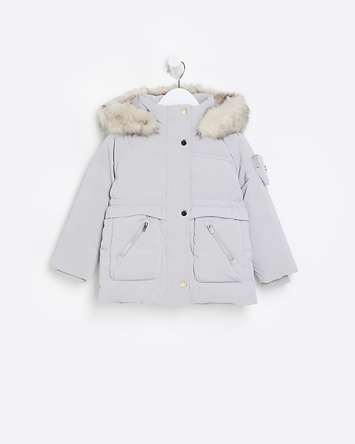 Mini girls grey hooded coat