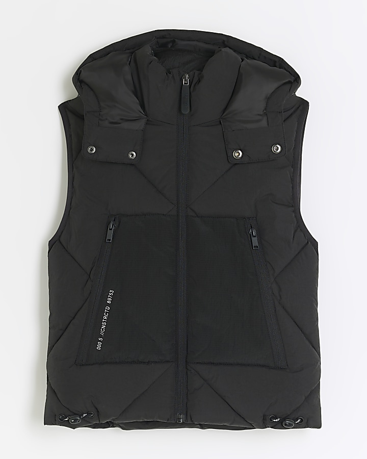 Black quilted hooded gilet