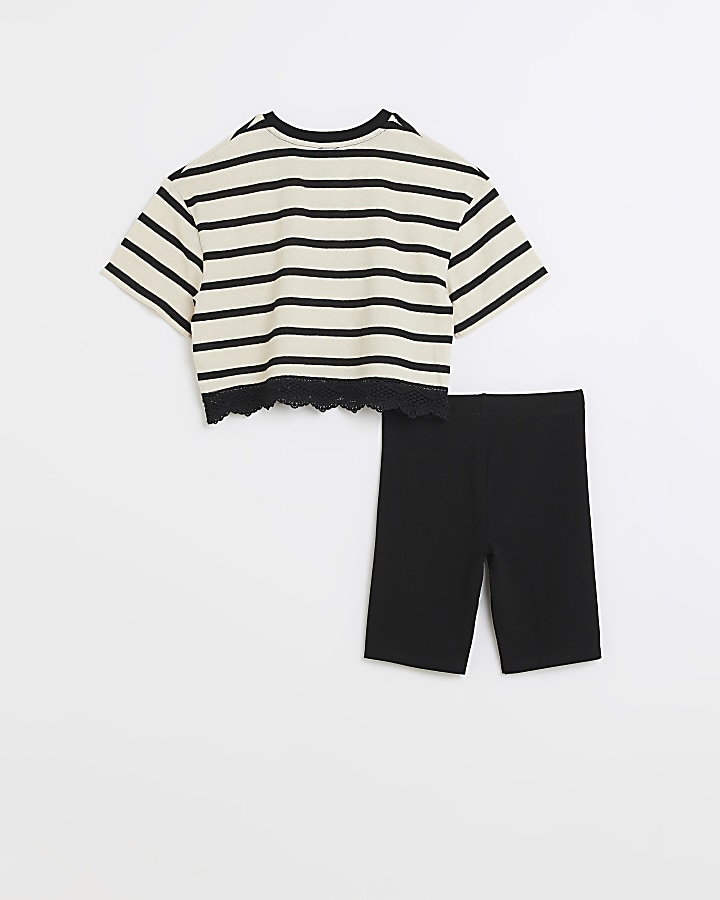 Girls cream stripe t-shirt and shorts outfit