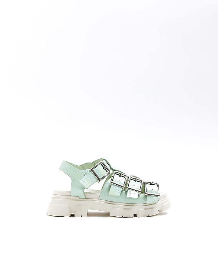 Girls green faux leather buckle sandals