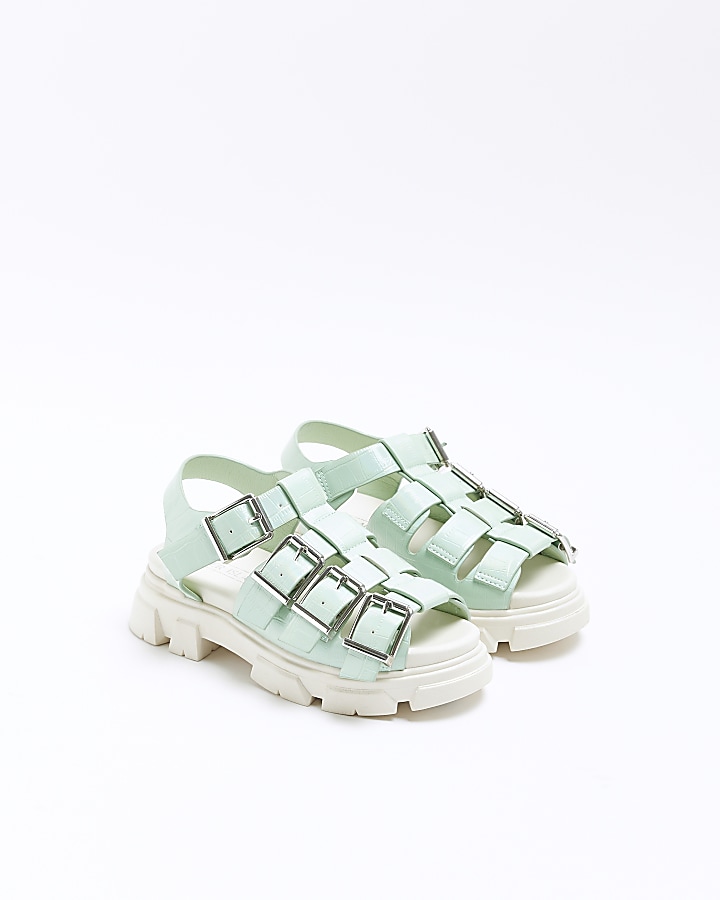 Girls green faux leather buckle sandals