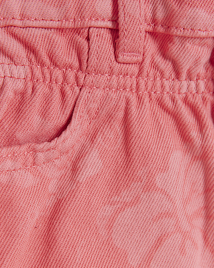 Girls pink floral print denim shorts
