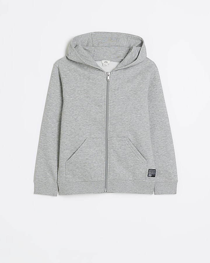 Boys grey zip through hoodie | River Island