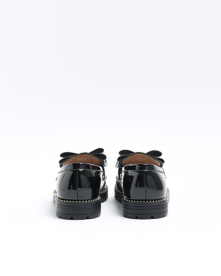 Girls black wide fit bow chunky loafers
