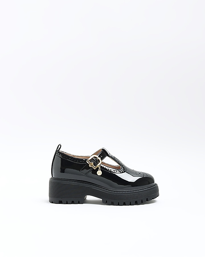 Girls black wide fit mary jane heeled shoes
