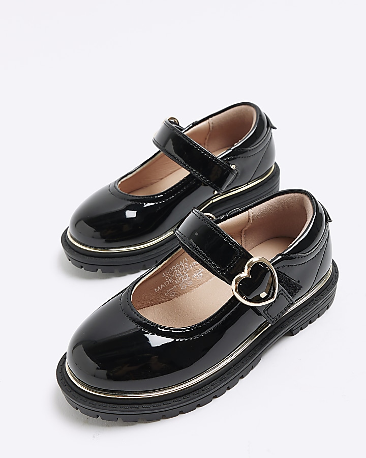 Mini girls black heart buckle mary jane shoes