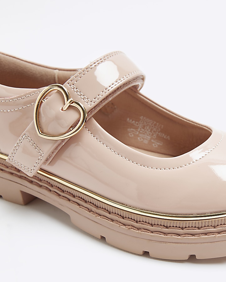 Girls pink heart buckle mary jane shoes