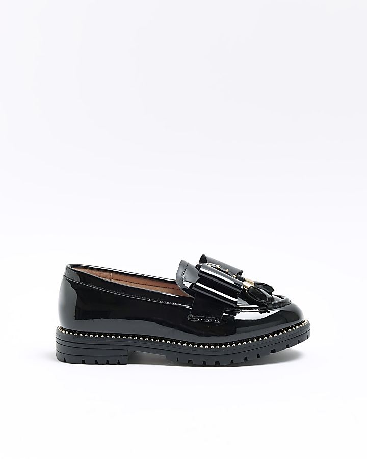 Girls black best sale leather loafers