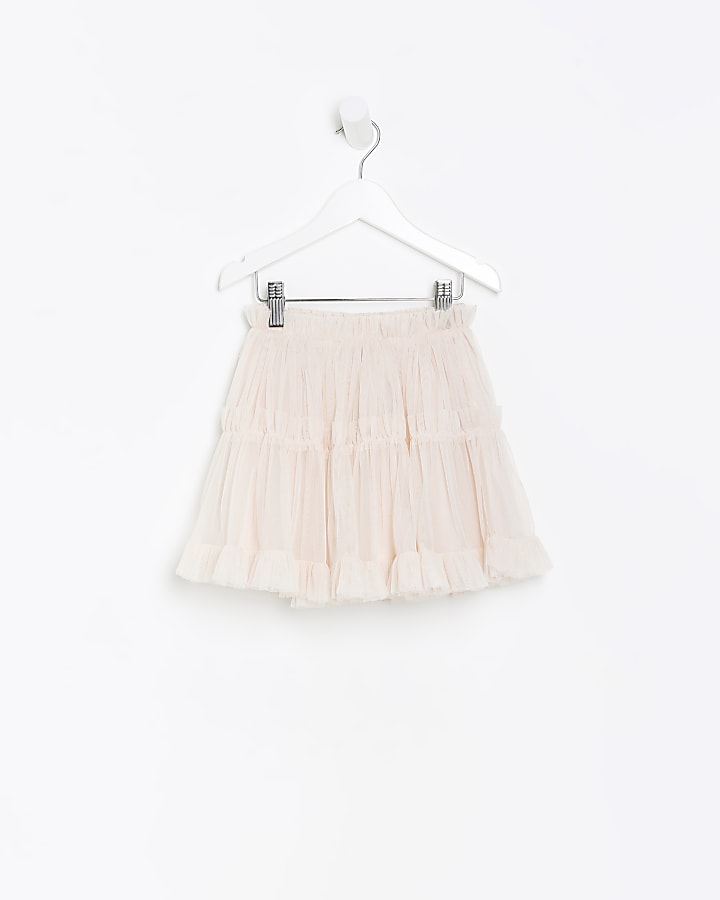 Mini girls white mesh layered tutu skirt