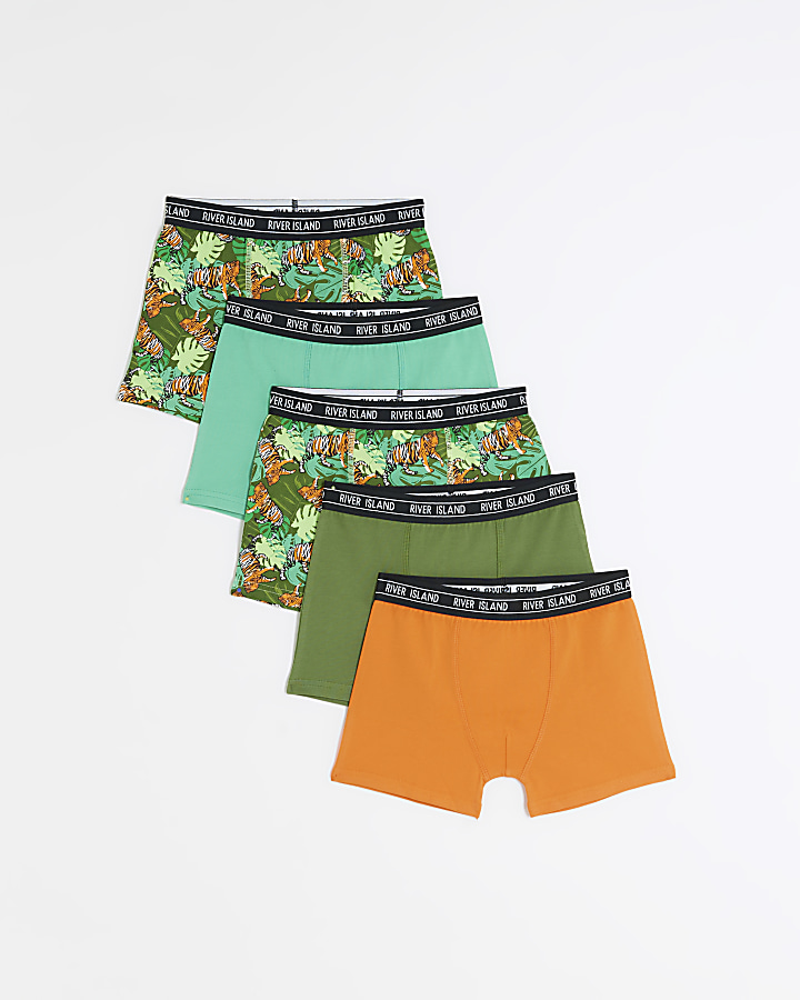 Boys green tiger print boxers 5 pack