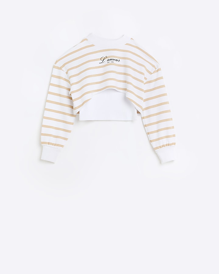 Girls white stripe 2 in 1 sweatshirt