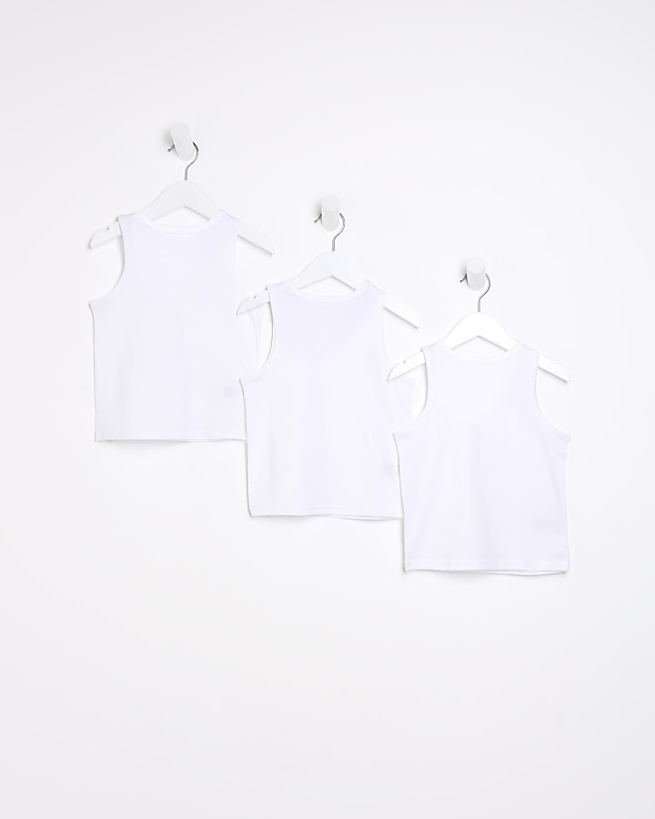Mini boys white logo vests 3 pack