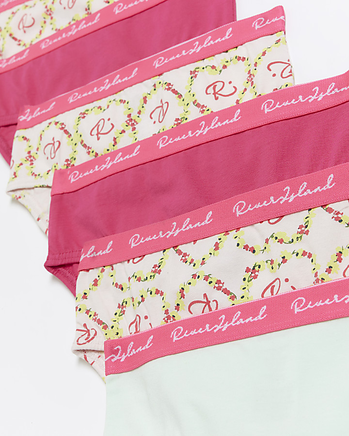 Mini girls pink floral monogram briefs 6 pack