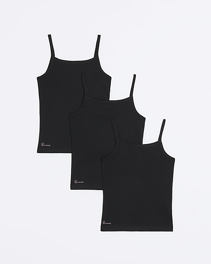 Girls black RI vest top 3 pack