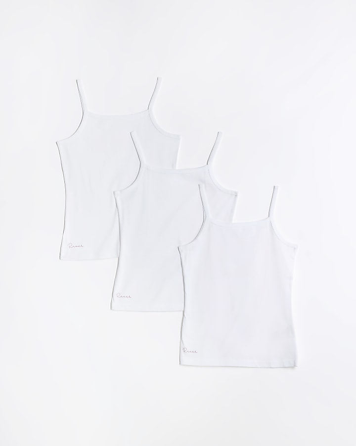 Girls white strappy vests 3 pack