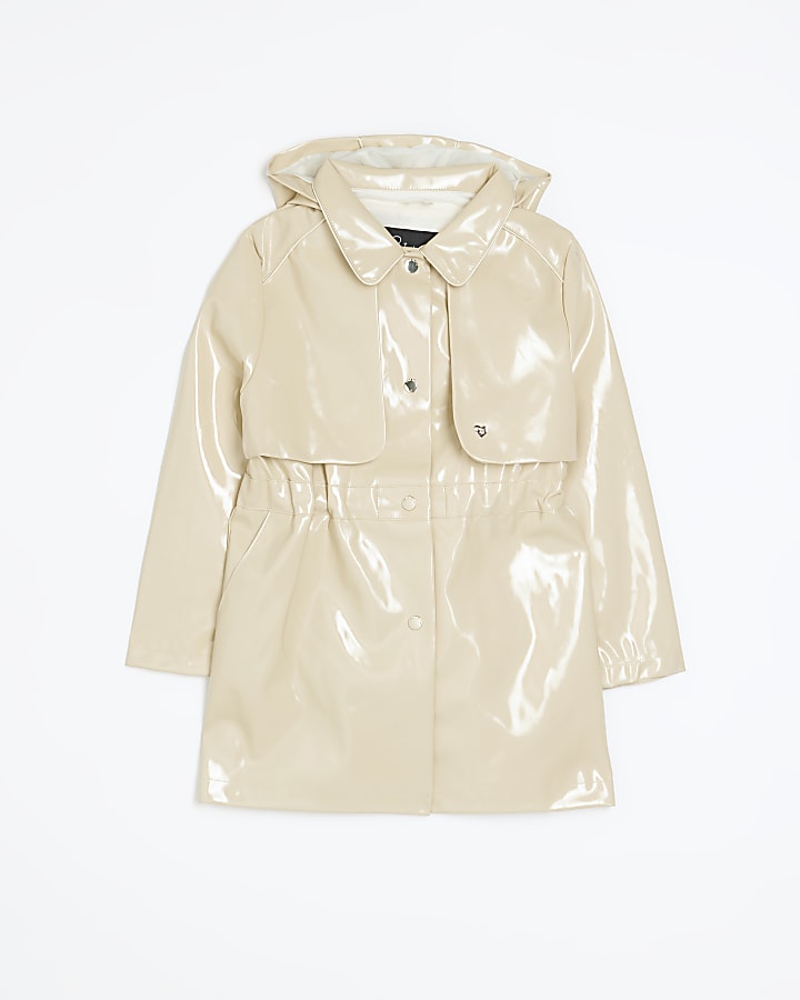 Girls beige hooded trench jacket