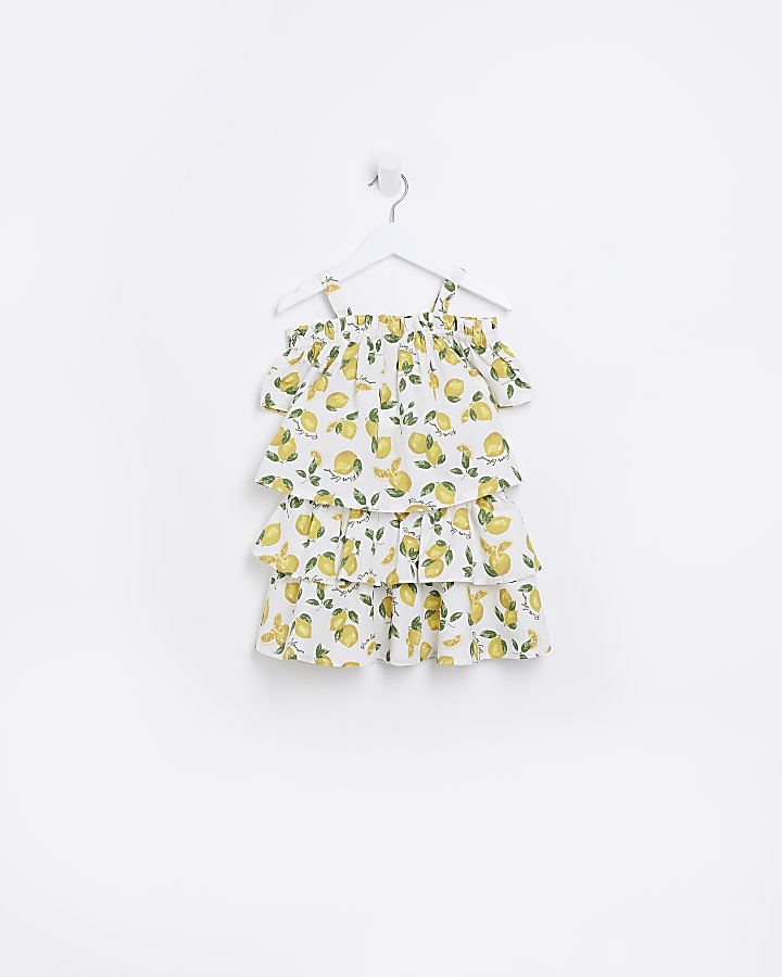 Mini girls yellow Lemon tiered skirt outfit