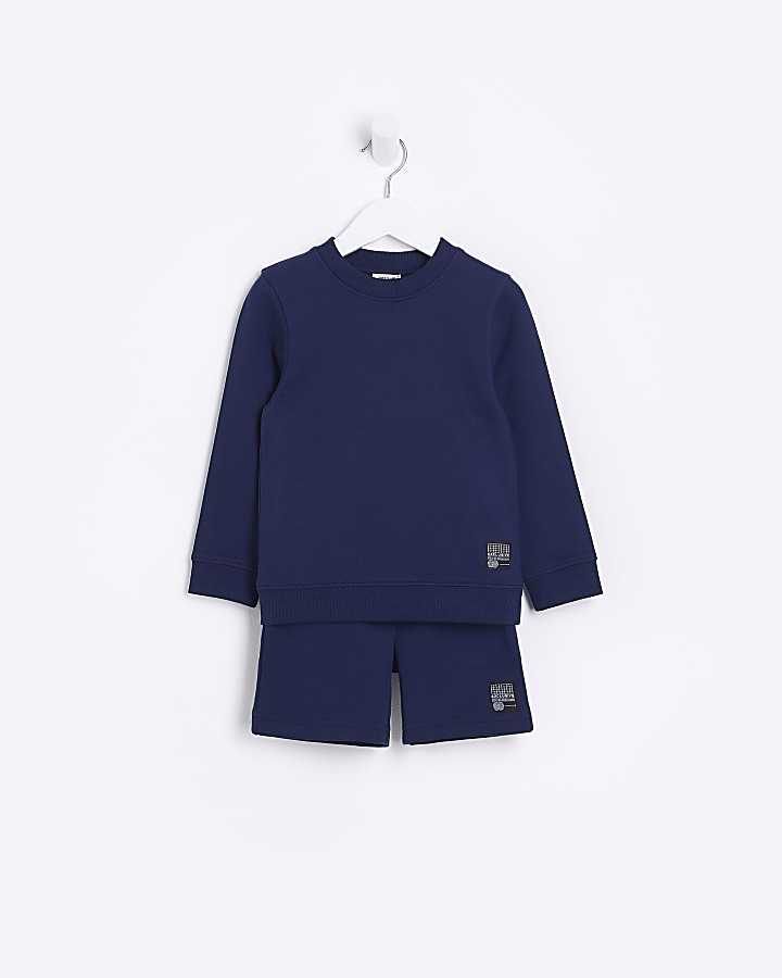 Mini Boys Navy Sweatshirt and Shorts Set