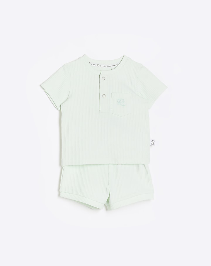 Baby light green organic Rib T-shirt set
