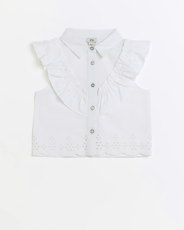 girls white frill blouse