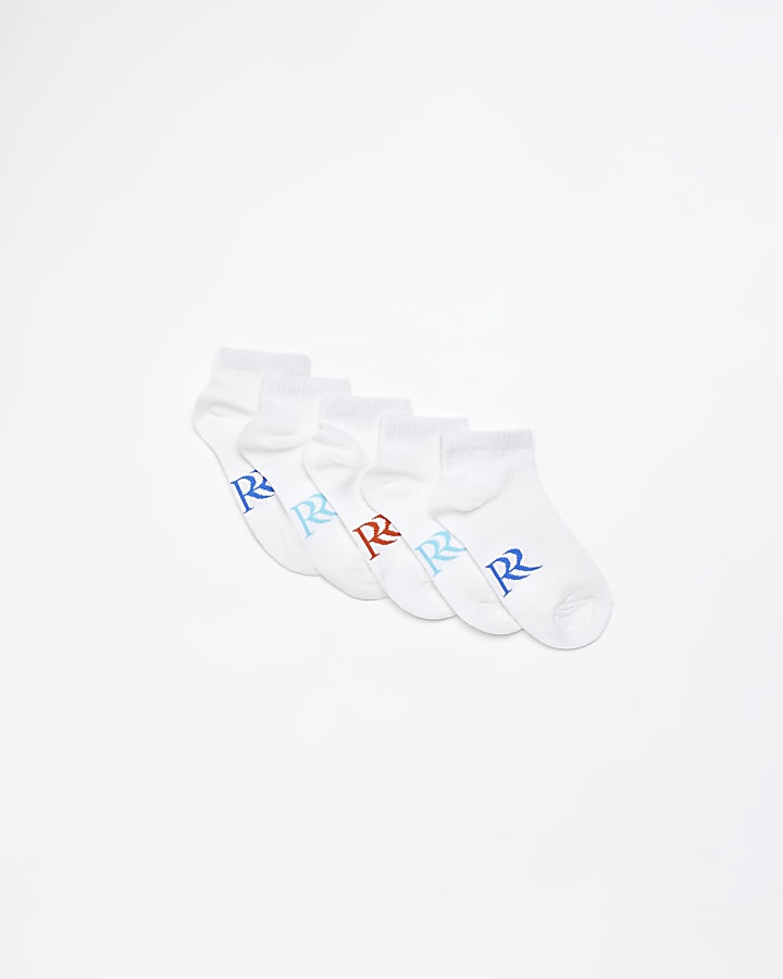 Mini boys white Ribbed trainer socks 5 pack
