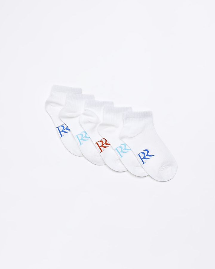 boys white Ribbed trainer socks 5 pack