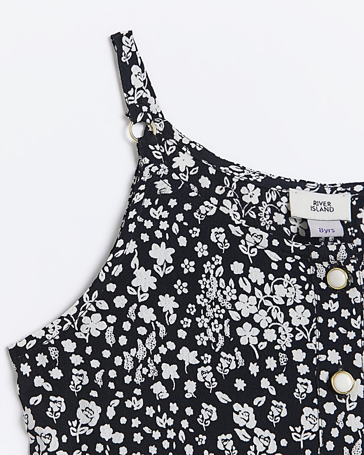Girls black floral print jumpsuit