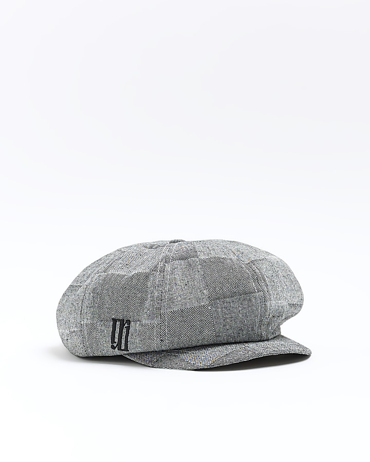 Mini boys grey herringbone baker boy cap