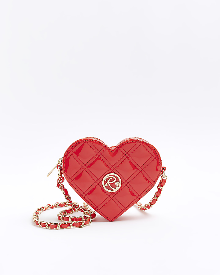 Girls red quilted heart cross body bag