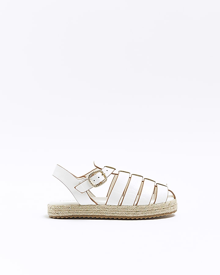 Girls white strappy espadrille sandals