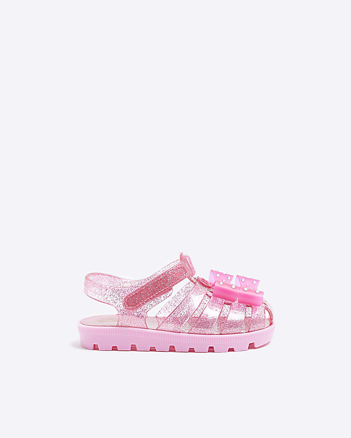 Mini girls pink RI x Barbie jelly sandals River Island