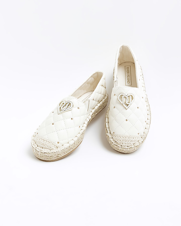 Girls cream quilted espadrille shoes
