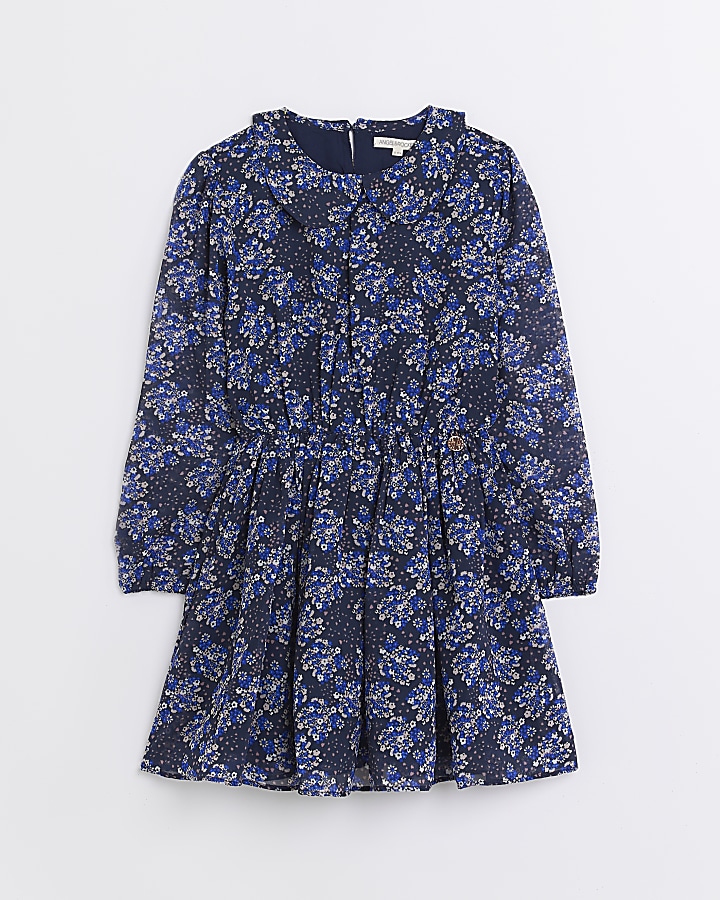 Girls Navy Angel & Rocket Ditsy Floral Dress