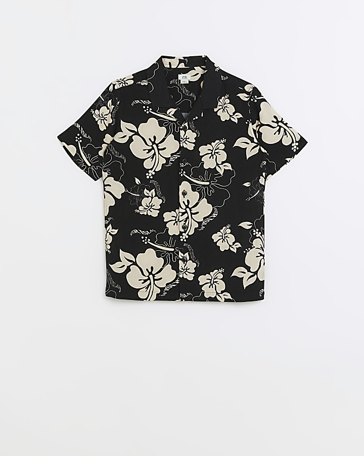 Boys black floral short sleeve shirt