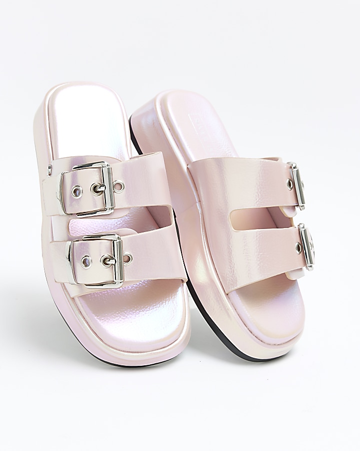 Girls Pink Iridescent Buckle slider Sandals
