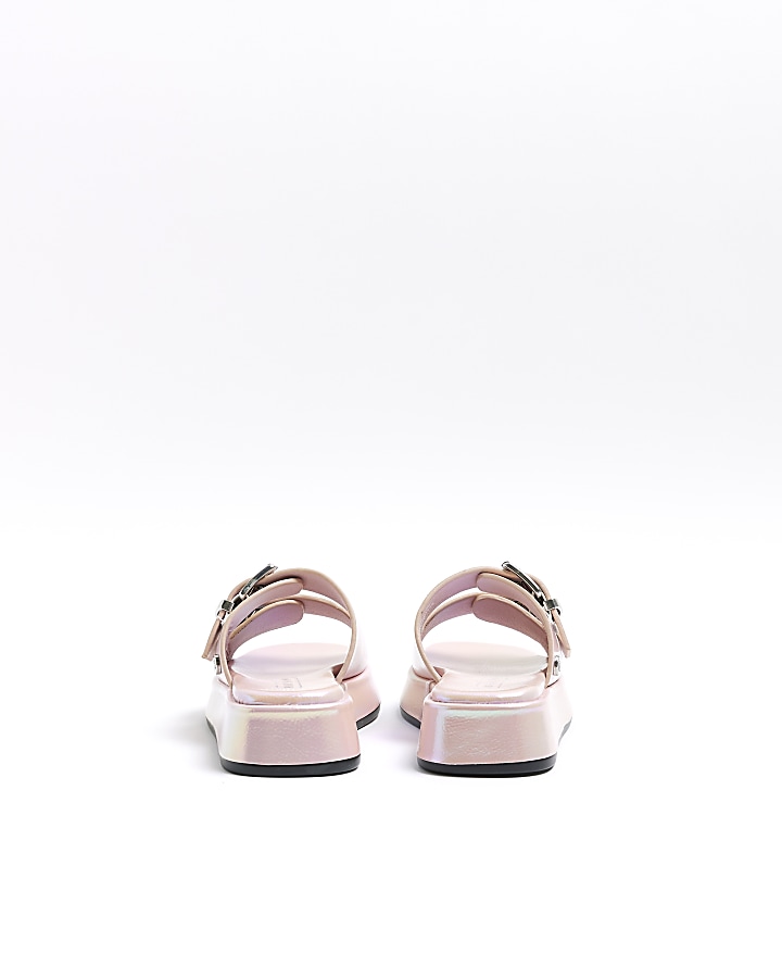 Girls Pink Iridescent Buckle slider Sandals
