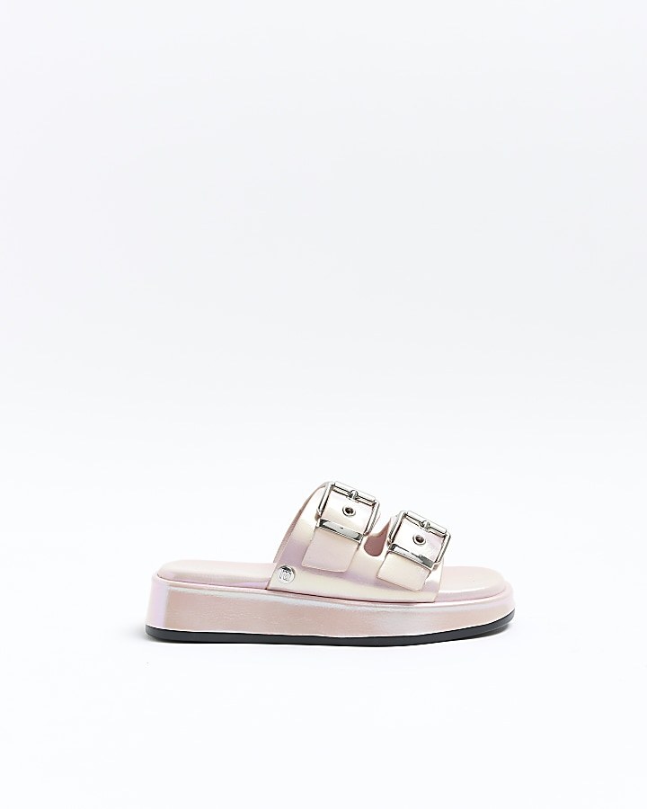 Girls Pink Iridescent Buckle slider Sandals