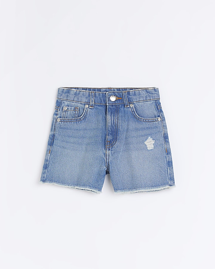 Girls Blue Denim Mom Shorts