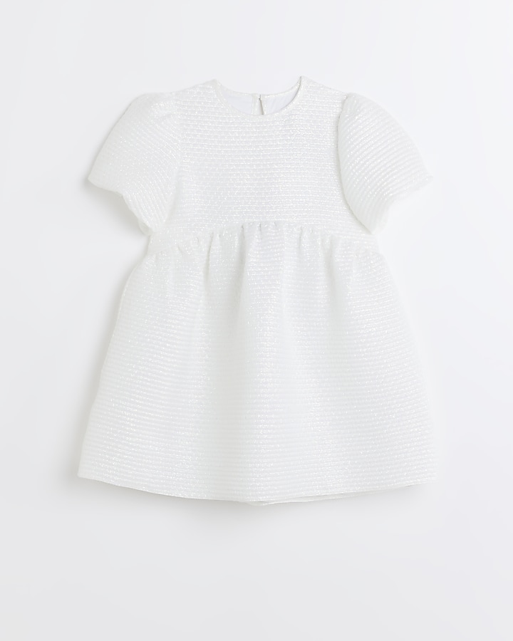 Girls white Iridescent bubble smock dress | River Island